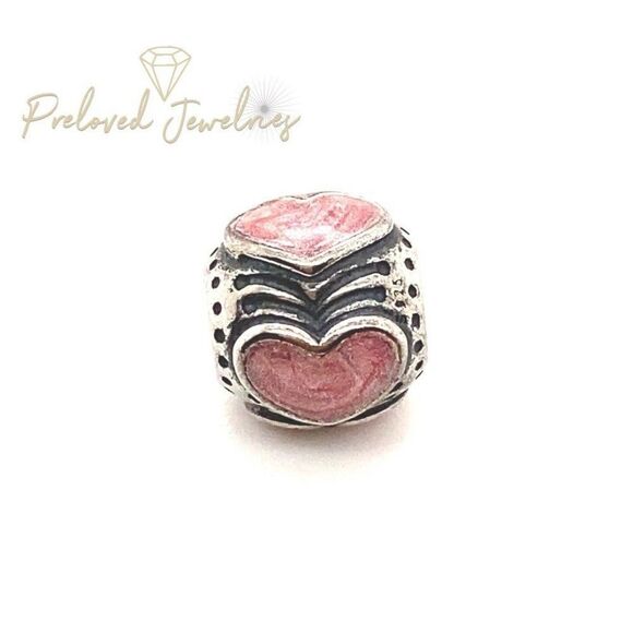 Pandora Pink Enamel Hearts Charm - Picture 1 of 4